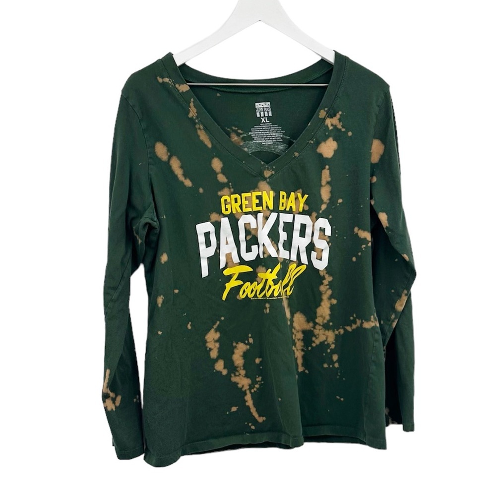 Junk Food Clothing Green Bay Packers Bleach Dyed Long Sleeve Shirt Size XL